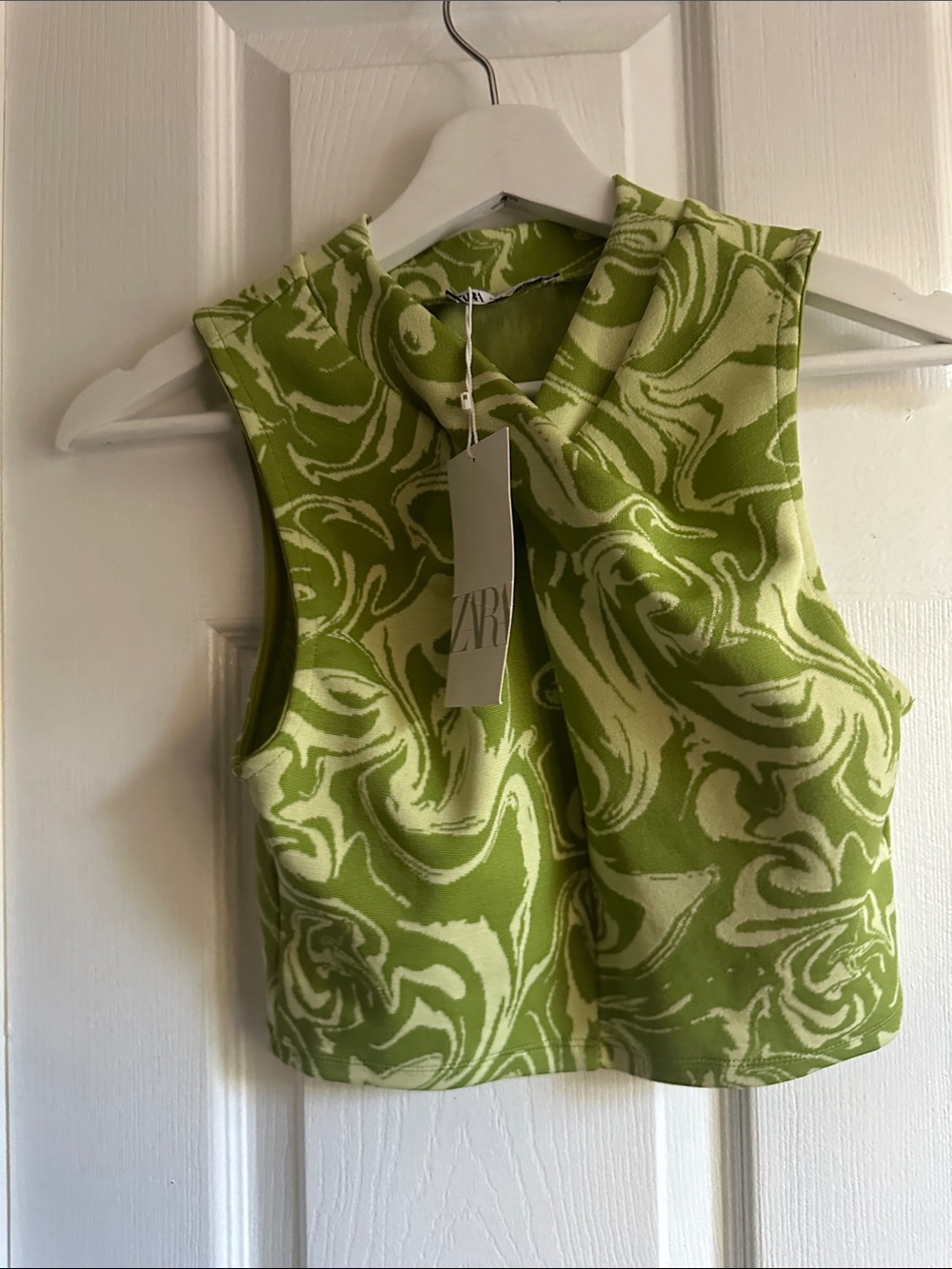 Zara Lime Swirl-Print High-Waist Flared Pants - Picture 3 of 4